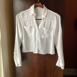 White collared cropped shirt